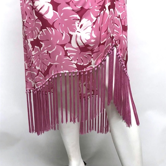 MICHAEL KORS Pink Silk TROPICAL Skirt FRINGE 8 M - Picture 5 of 8